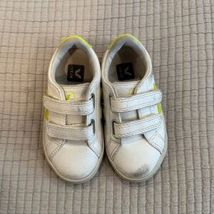Veja Kids Sneakers in White and Neon Yellow